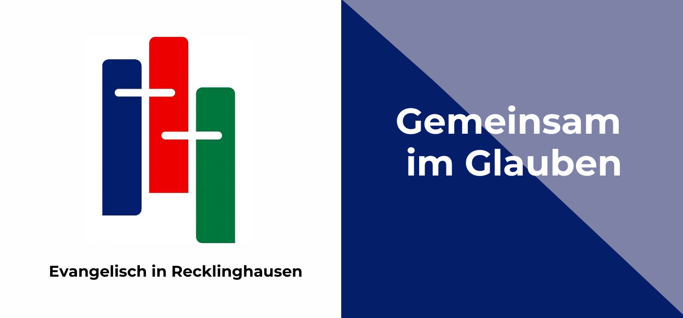 Bild mit Logo des Ev. Gemeindeverbands und einem Text auf dem blauen Hintergrund "Gemeinsam im Glauben " zu ehen
