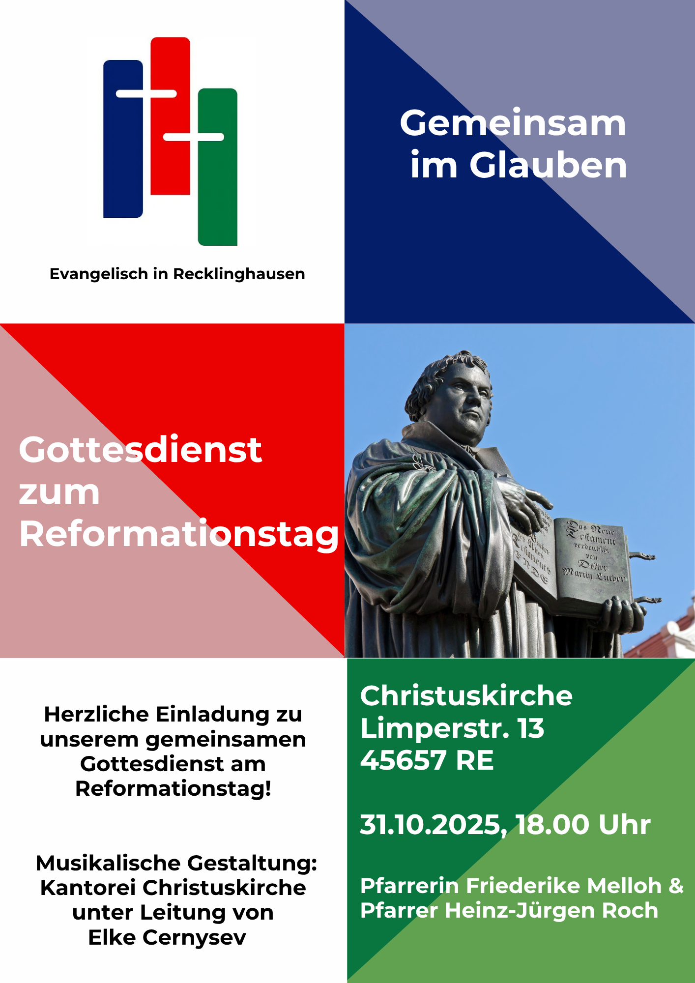 Bild mit Logo des Ev. Gemeindeverbands und  einem Text auf dem blauen Hintergrund "Gemeinsam im Glauben " zu sehen