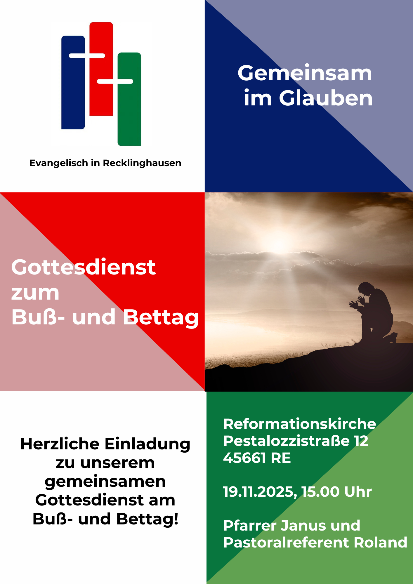 Bild mit Logo des Ev. Gemeindeverbands und  einem Text auf dem blauen Hintergrund "Gemeinsam im Glauben " zu sehen