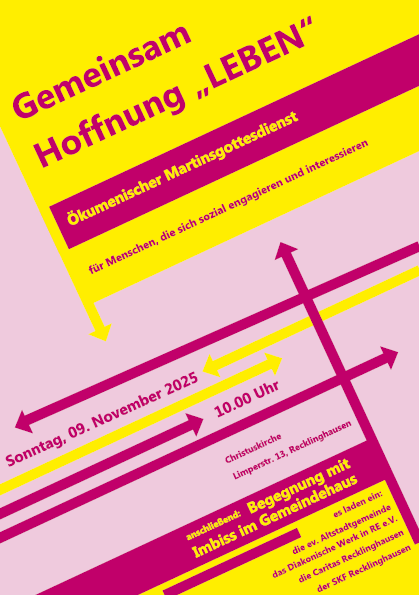 Auf dem Bild sieht  man Einladung zum ökumenischen Gottesdienst am 09.11.2025 um 10 Uhr