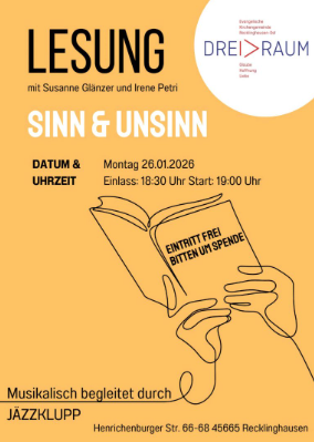 Auf dem Bild sieht man die Einladung zu den Gottesdiensten begleitet mit dem  Projektchor. : Strahler in der Kirche mit blauem Licht