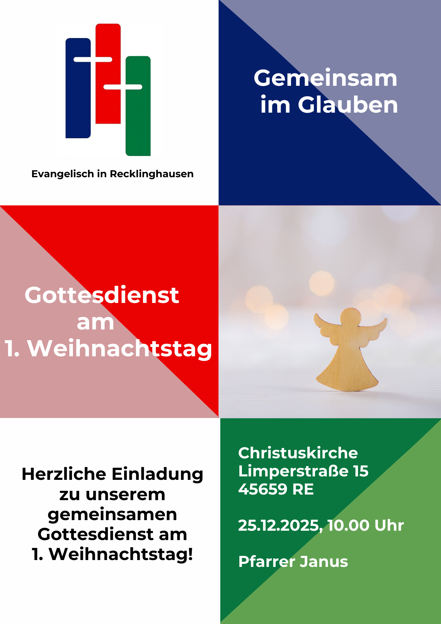 Bild mit Logo des Ev. Gemeindeverbands und  einem Text auf dem blauen Hintergrund "Gemeinsam im Glauben " zu sehen