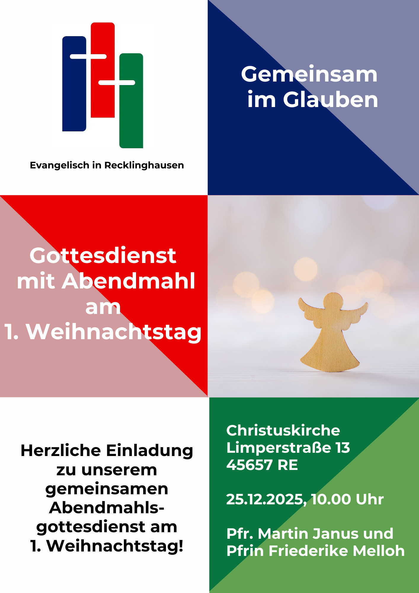 Bild mit Logo des Ev. Gemeindeverbands und  einem Text auf dem blauen Hintergrund "Gemeinsam im Glauben " zu sehen