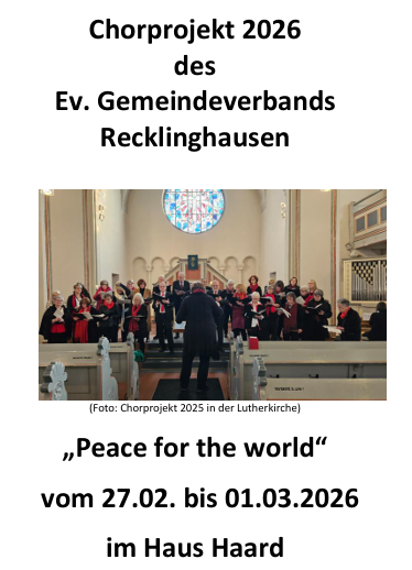 Auf dem Foto ist Flyer zum Chorprojekt 2026  und  einem Foto von Sängerinnen und Sänger zu sehen