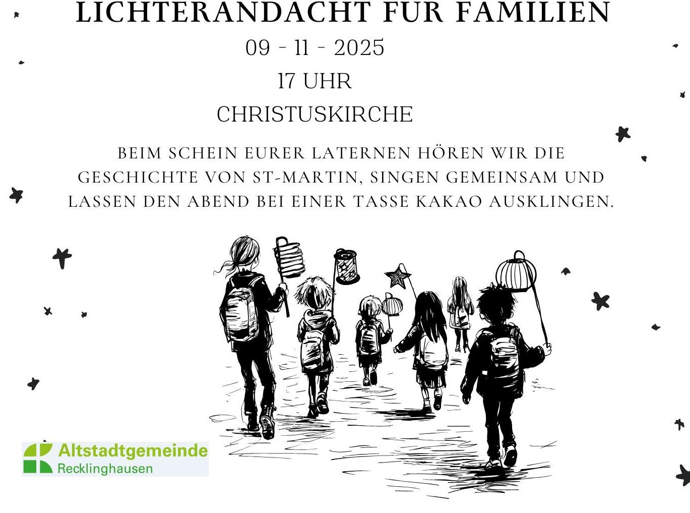 Auf dem Bild sieht  Kinder mit Laternen